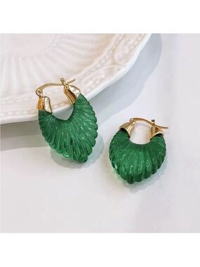 Gold-Trim Green Ribbed Hoop Earrings – Women Jewelry